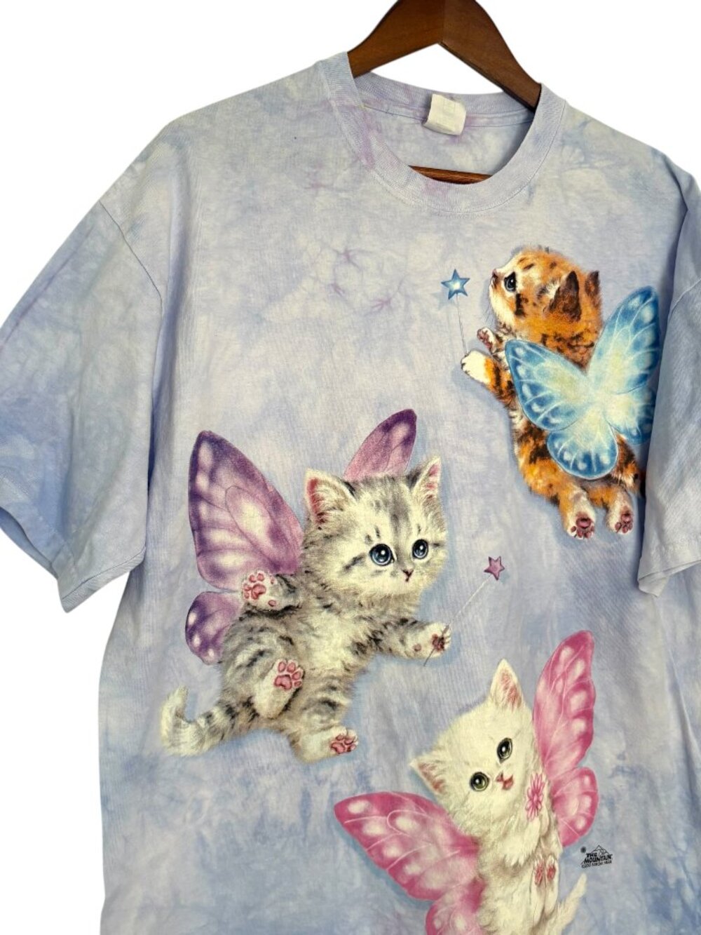 The Mountain Butterfly Fairy Kittens T Shirt XL Blue Tie Dye Cats Whimsy